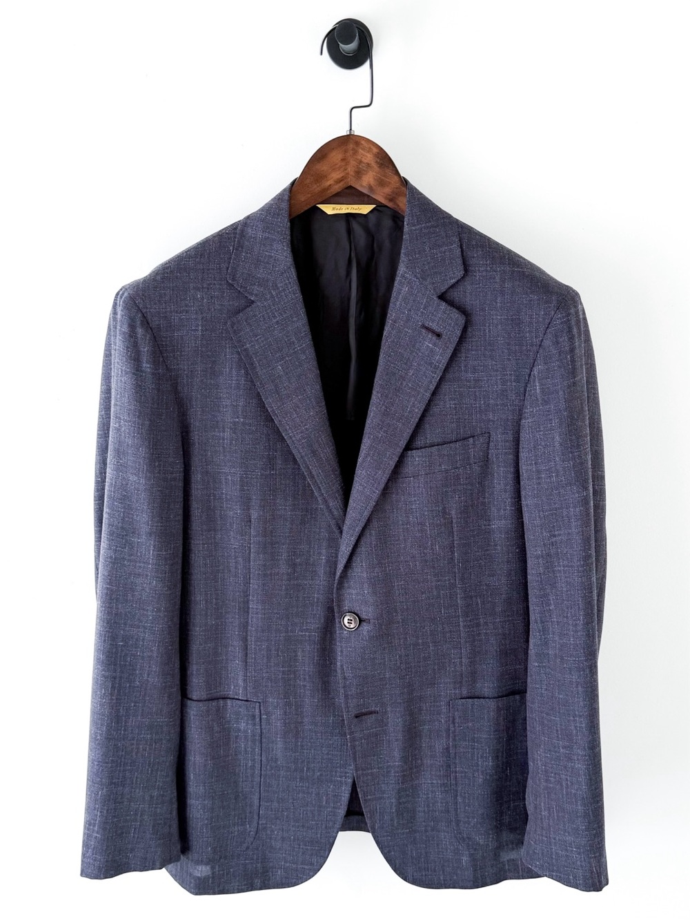 Canali Kei Dark Navy Blue Wool Silk Linen Textured Sport Coat Blazer Men's 42R
